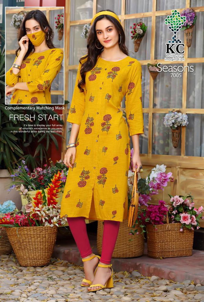 Kc Seasons 7 Latest Fancy Designer Heavy Rayon Kurti With Mask Collection